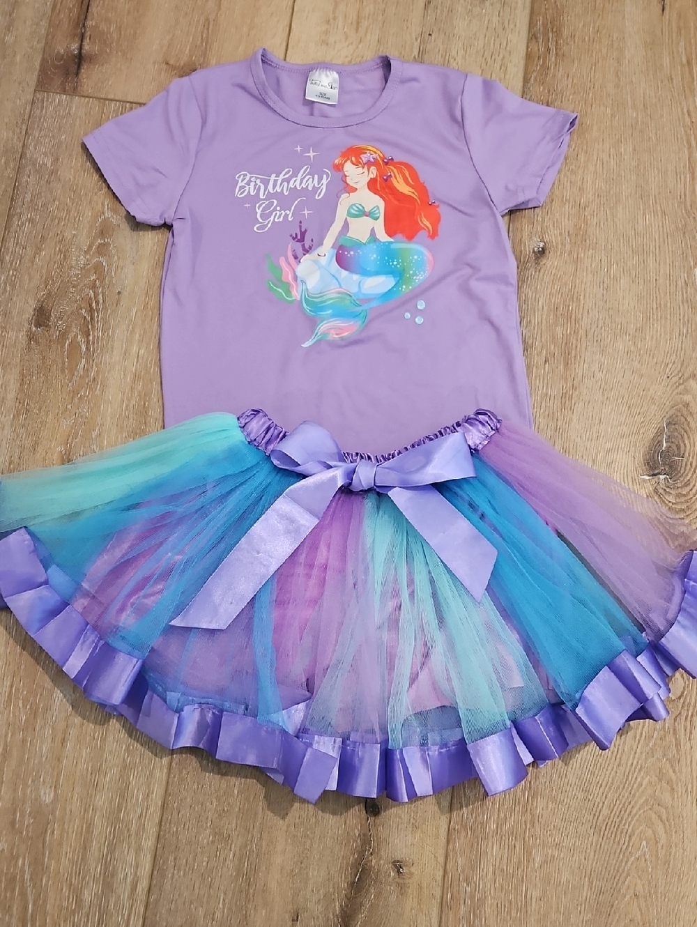 Lilac Mermaid "Birthday Girl" Tee & Multi-Color Tutu Set
